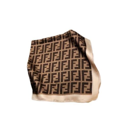 Fendi FF Motif Silk Square Scarf Brown And Beige