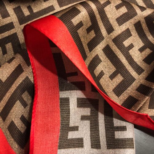 Alternative view of Fendi FF Motif Silk Square Scarf Brown And Red