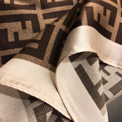 Alternative view of Fendi FF Motif Silk Square Scarf Brown And Beige