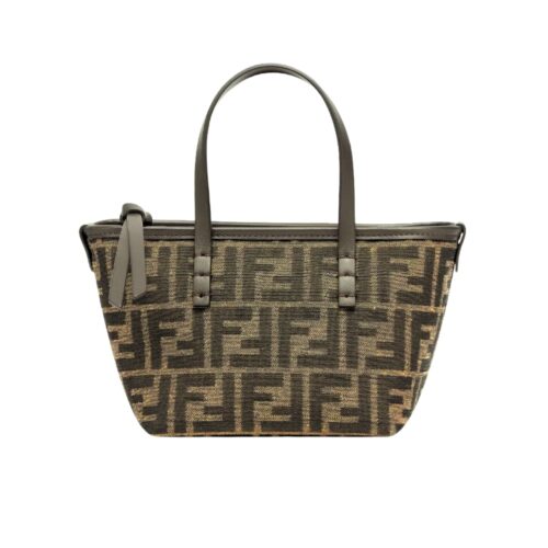 Fendi Mini Roll FF Jacquard Fabric Mini Tote Bag Brown 18Cm