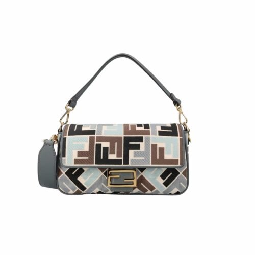 Fendi Baguette Medium FF Embroidered Canvas Shoulder Bag Multicolor 26Cm