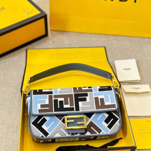 Alternative view of Fendi Baguette Medium FF Embroidered Canvas Shoulder Bag Multicolor 26Cm