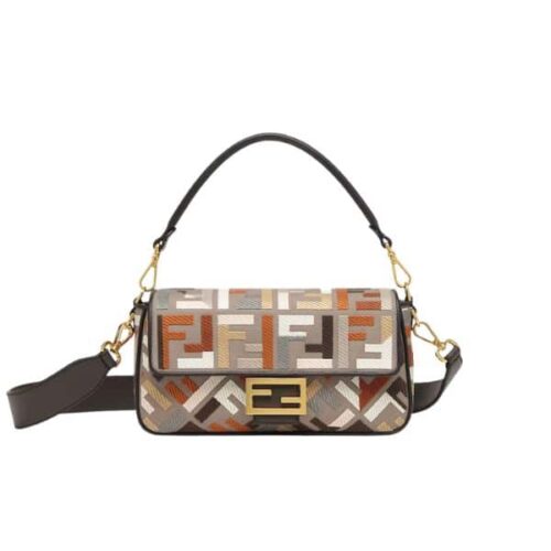 Fendi Baguette Medium FF Embroidered Canvas Shoulder Bag Multicolor 25Cm 8BR600ANH4F1MQL