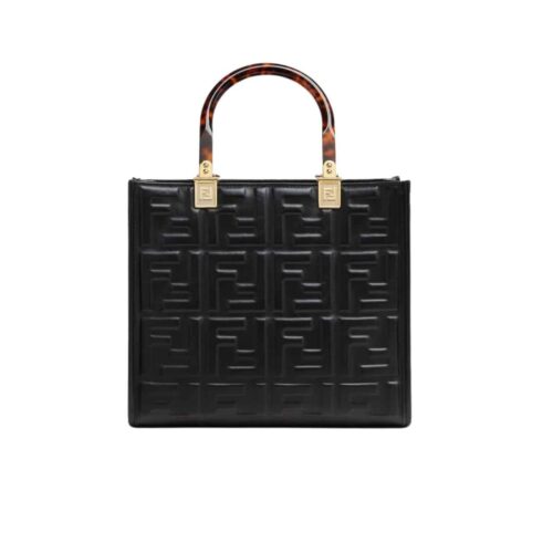 Fendi Sunshine Small Shopper FF Embossed Leather Tote Bag Black 25Cm 8Bh394Amcvf0Kur