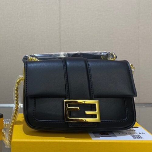 Alternative view of Fendi Baguette Mini Leather Chain Bag Black 19Cm