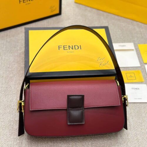 Alternative view of Fendi Baguette Medium Color Block Leather Shoulder Bag Burgundy and Black 26Cm 8BR821APKOF1NZ9