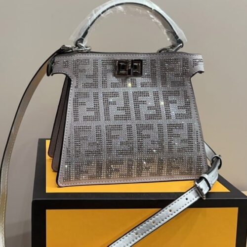 Alternative view of Fendi Peekaboo ISeeU Petite Crystal FF Motif Leather Handbag Silver 21Cm 8BN335APKFF1JSU