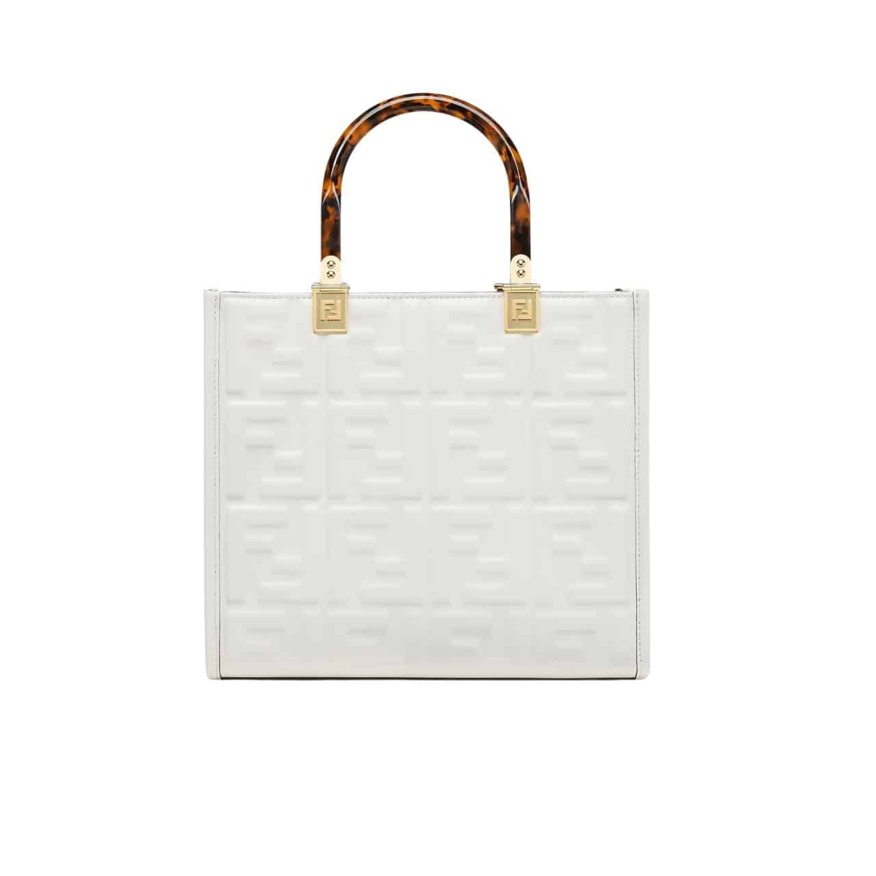 Fendi Sunshine Small Shopper FF Embossed Leather Tote Bag White 25Cm 8BH394AMCVF0QVL