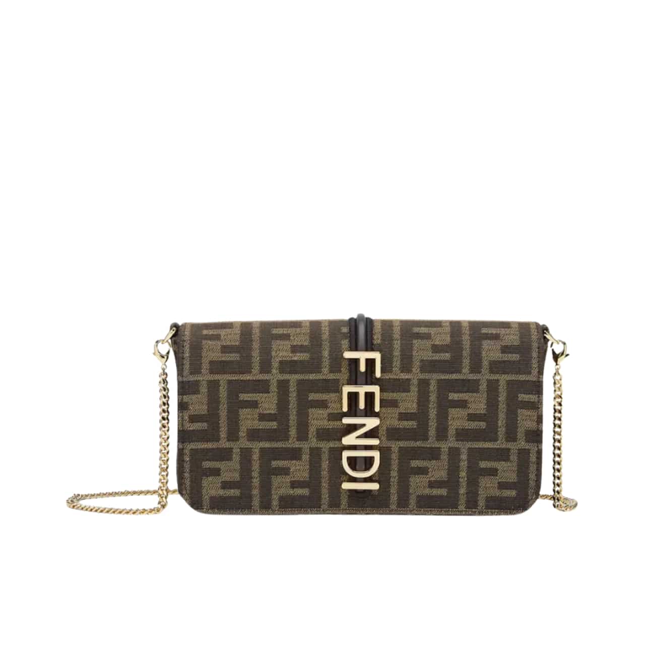 Fendi Fendigraphy Wallet On Chain FF Jacquard Fabric Brown 21Cm 8BS076AD23F1BA1