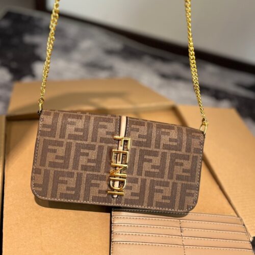 Alternative view of Fendi Fendigraphy Wallet On Chain FF Jacquard Fabric Brown 21Cm 8BS076AD23F1BA1
