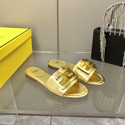 Alternative view of Fendi Baguette Gold Nappa Leather Slides 8R8136Ai16F0Xv6