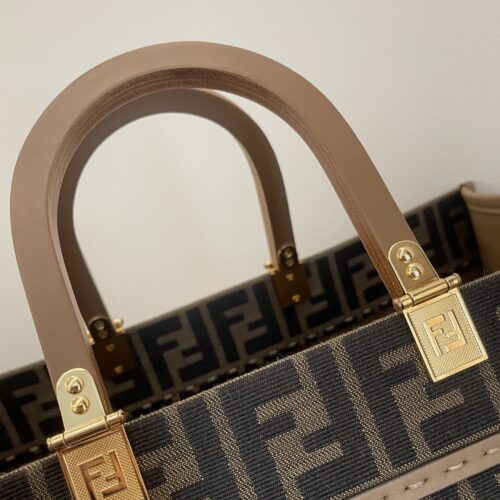 Alternative view of Fendi Sunshine Large Light Brown Ff Jacquard Fabric Shopper 35Cm