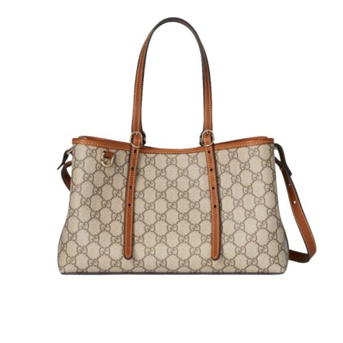 Gucci GG Emblem Small GG Supreme Canvas Tote Bag Beige And Brown 31Cm 815214 FAD6L 9758