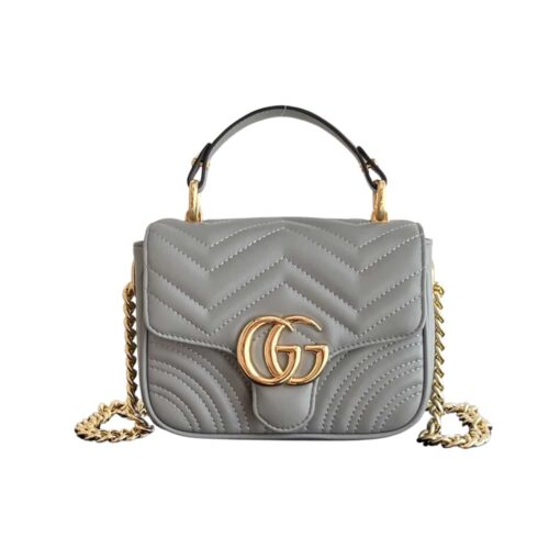 Gucci GG Marmont Mini Matelasse Leather Shoulder Bag Grey 17cm