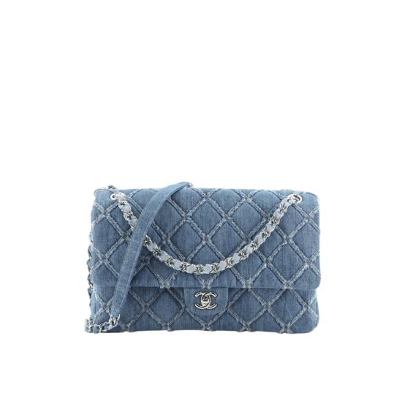 Chanel Classic Medium Distressed Denim Flap Bag Blue 25cm