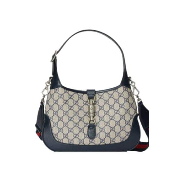 Gucci Jackie 1961 Small GG Supreme Canvas Shoulder Bag Beige And Blue 28Cm 678843 96IWN 4076