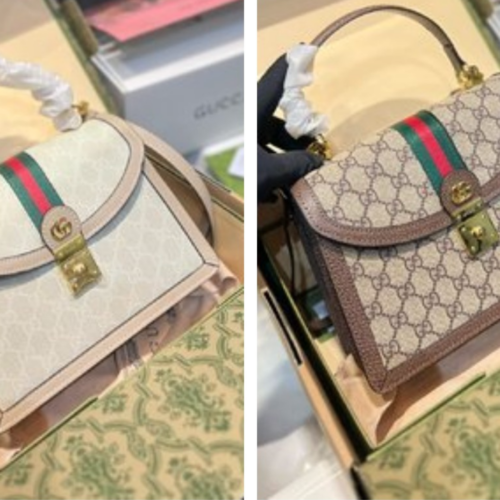 Alternative view of Gucci Ophidia Medium GG Supreme Canvas Top Handle Bag Beige And White 25Cm 651055 UULAG 9682