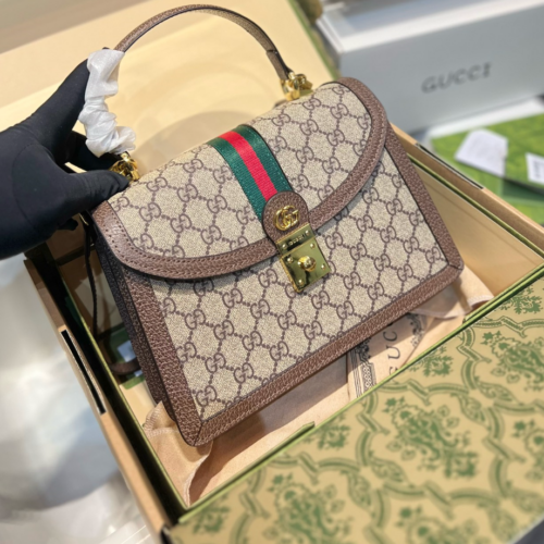 Alternative view of Gucci Ophidia Medium GG Supreme Canvas Top Handle Bag Beige And Ebony 25Cm 651055 96IWX 8745