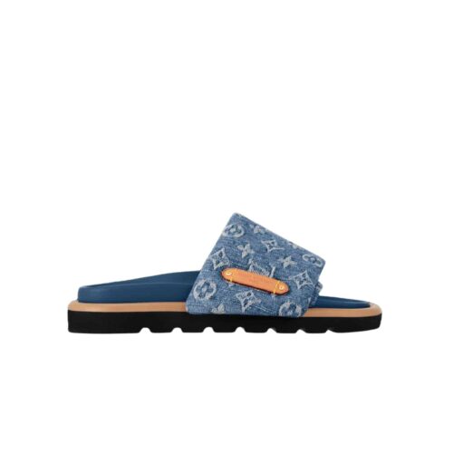 Louis Vuitton Pool Pillow Flat Comfort Monogram Denim Mules Blue 1AGUZP