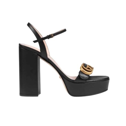 Gucci Leather Platform Sandals With Double G Black