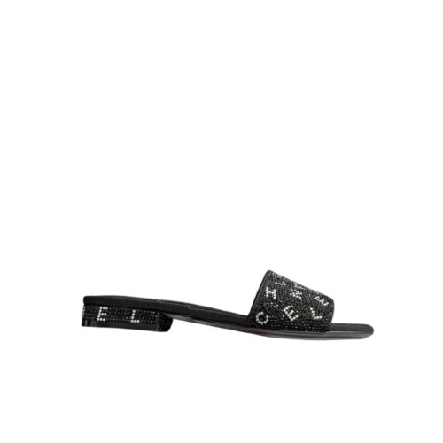 Chanel 24P Beaded Diamond Logo Slippers Black