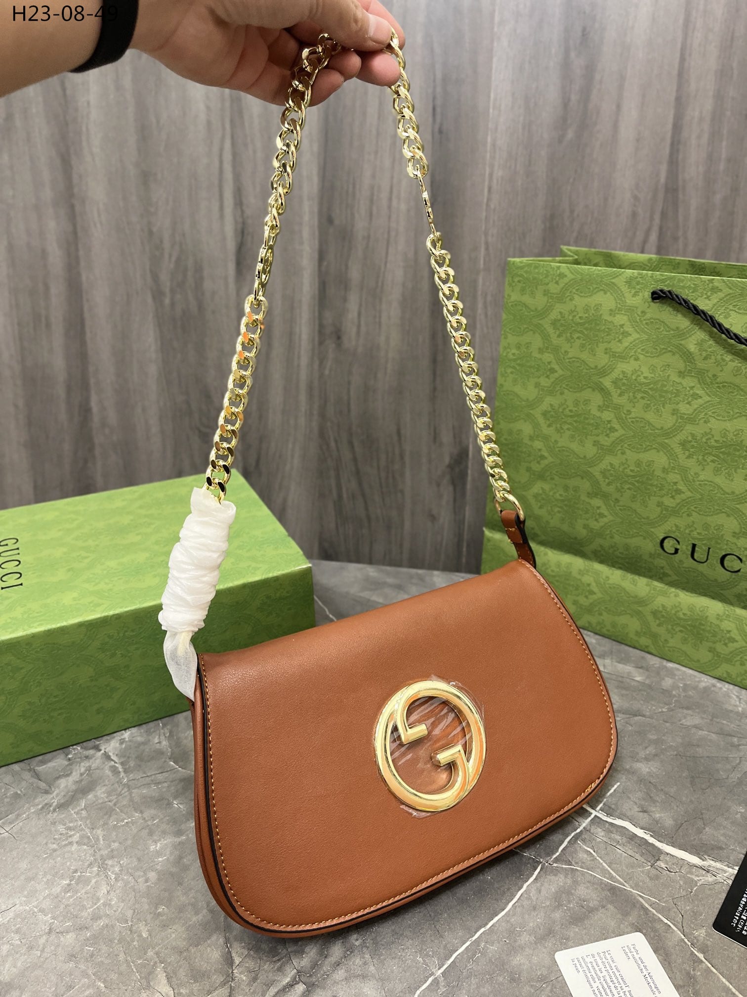 Gucci Blondie Leather Shoulder Bag Brown 28Cm 699268 Uxx0G 2535 - Image 2