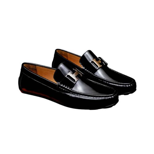 Hermes Loafers Moccasins Smooth Leather Black