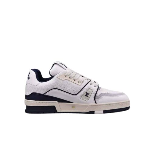 Louis Vuitton LV Trainer Grained Leather Sneaker White And Navy Blue
