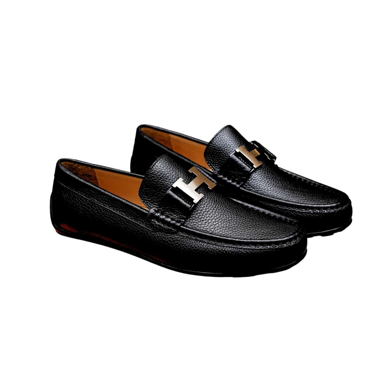 Hermes Loafers Moccasins Grained Leather Black