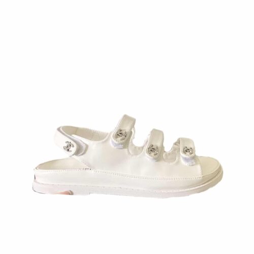 Chanel Triple Velcro Strap Sandals White G45628