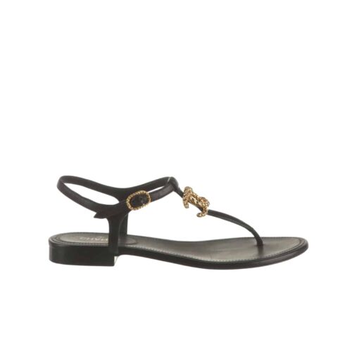 Chanel Classic Smooth Leather Thong Sandals Black