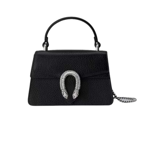 Gucci Dionysus Mini Grained Leather Top Handle Bag Black 18Cm 752029 CAOGN 1155
