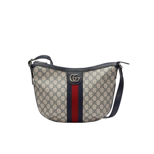 Gucci Ophidia Small GG Supreme Canvas Shoulder Bag Beige And Navy Blue 30Cm 598125 2ZGMN 4076