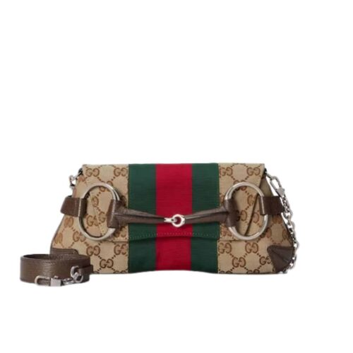 Gucci Horsebit Small GG Supreme Canvas Shoulder Bag Beige Ebony 29Cm 764339 FACM2 8747