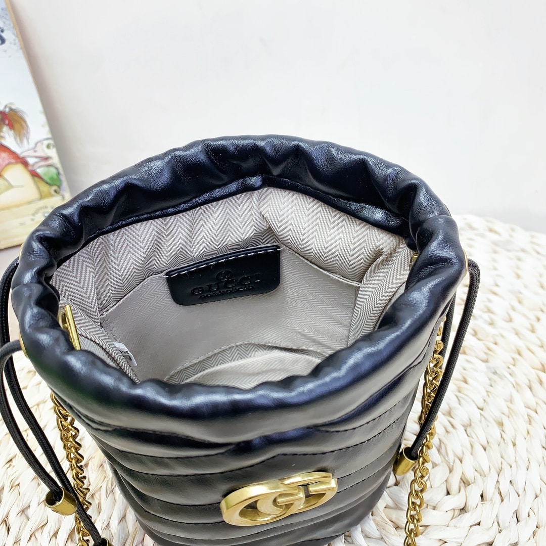 Gucci GG Marmont Mini Matelasse Leather Bucket Bag Black 16Cm 575163 Dtdrt 1000 - Image 3