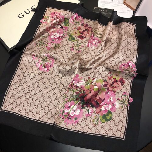 Alternative view of Gucci GG Blooms Silk Foulard Scarf Black 70Cm