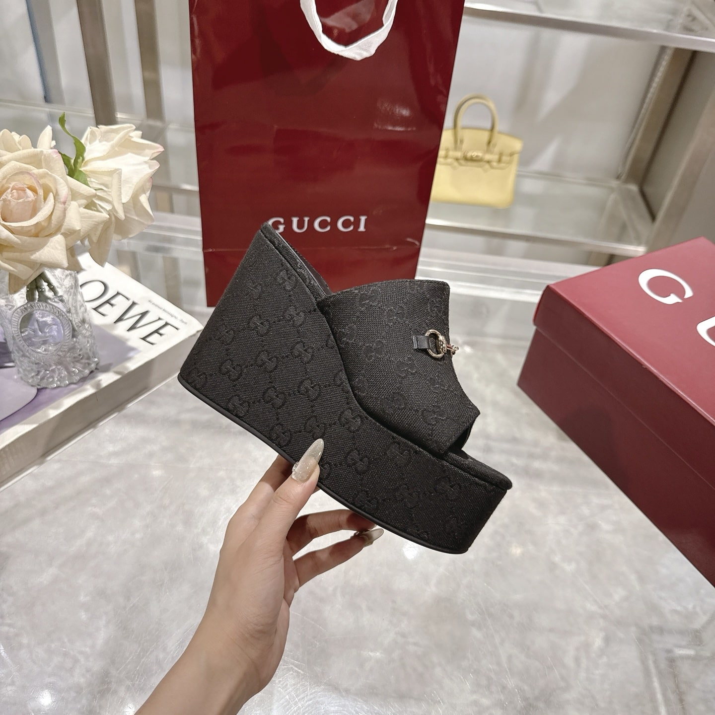 Gucci Women's Wedge GG Canvas Sandal Black 816328 Fab10 1000 - Image 3