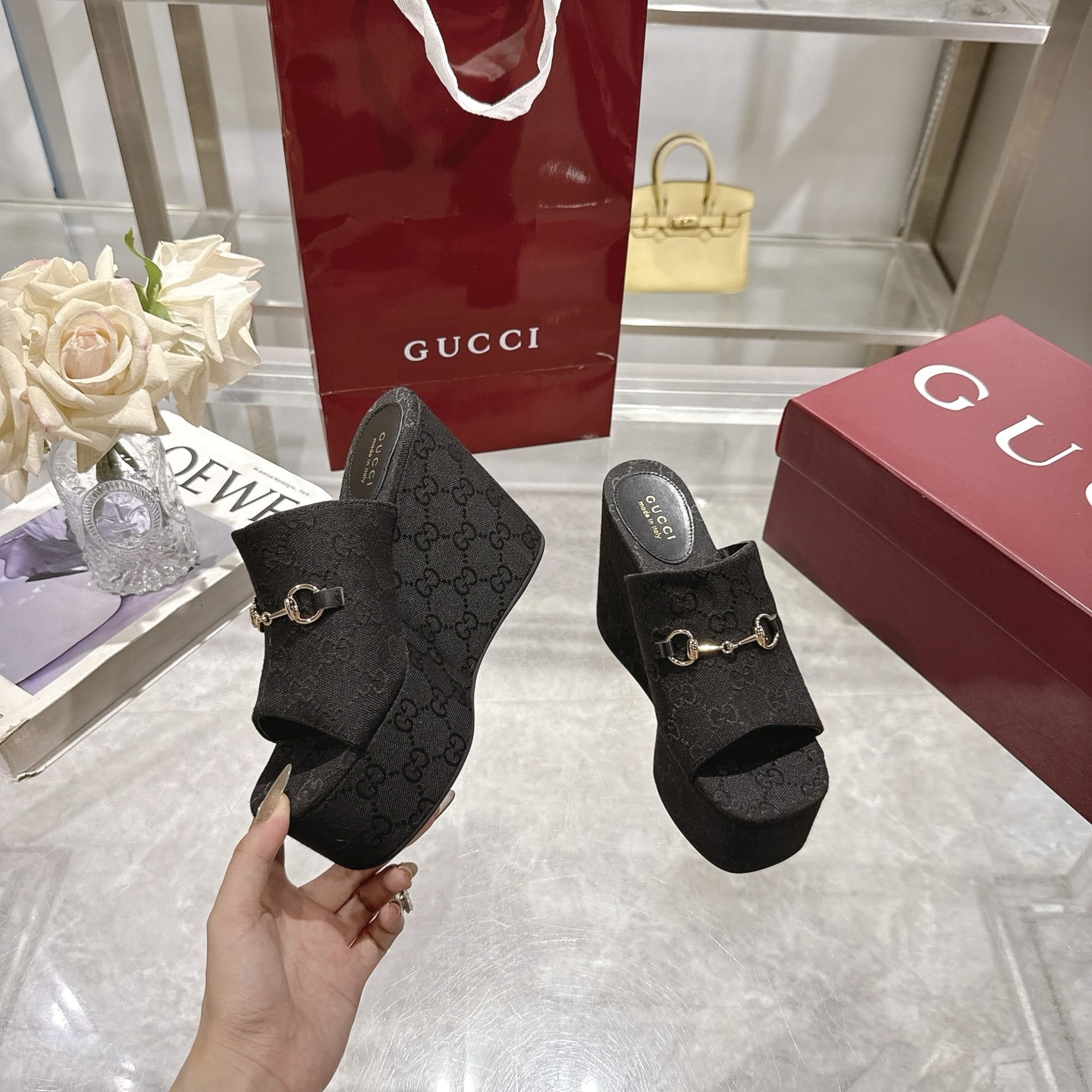 Gucci Women's Wedge GG Canvas Sandal Black 816328 Fab10 1000 - Image 6