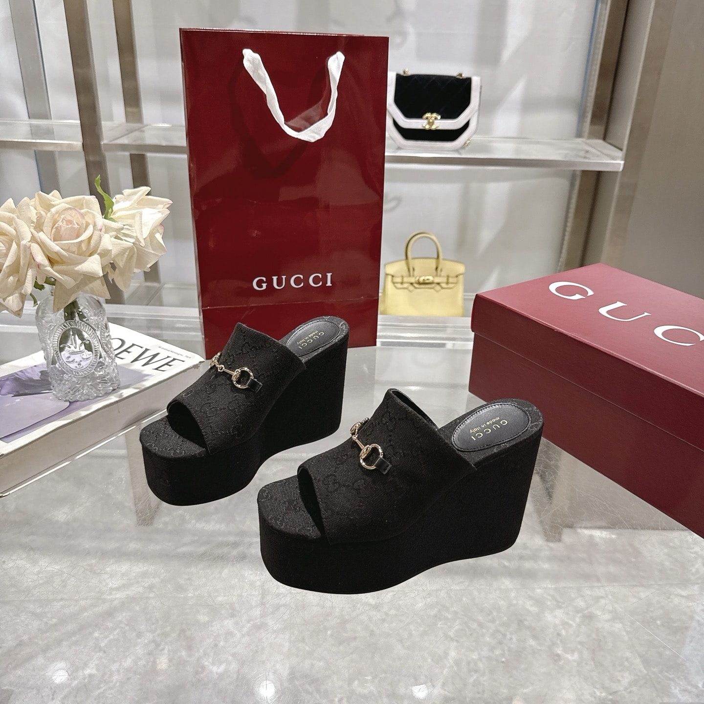 Gucci Women's Wedge GG Canvas Sandal Black 816328 Fab10 1000 - Image 5