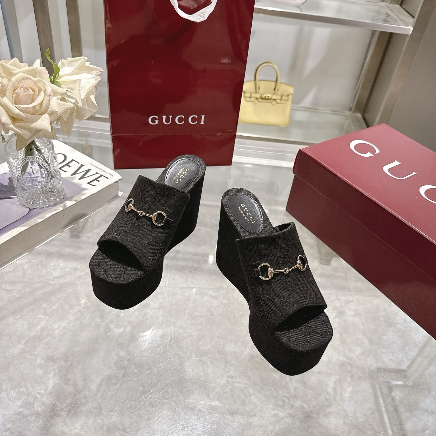 Gucci Women's Wedge GG Canvas Sandal Black 816328 Fab10 1000 - Image 4