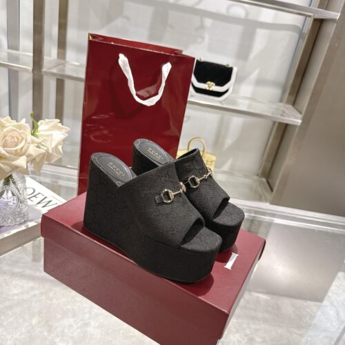 Alternative view of Gucci Women's Wedge GG Canvas Sandal Black 816328 Fab10 1000