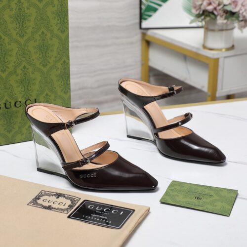 Alternative view of Gucci Women's Wedge Leather Mule Black 827856 Clg00 1000