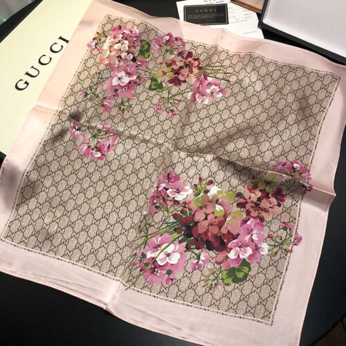 Alternative view of Gucci GG Blooms Silk Foulard Scarf Light Pink 70Cm