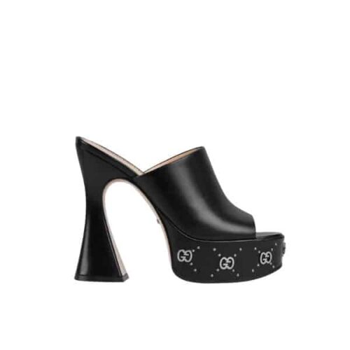 Gucci GG Platform Leather Mule Black 740426 C9D00 1000