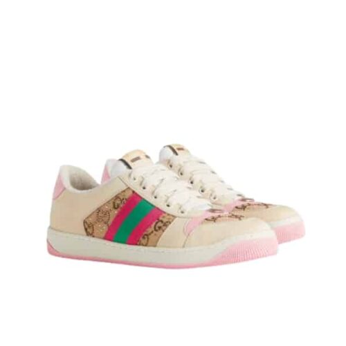 Gucci Women's GG Crystal Screener GG Canvas Sneaker Pink 677423 9SFR0 25
