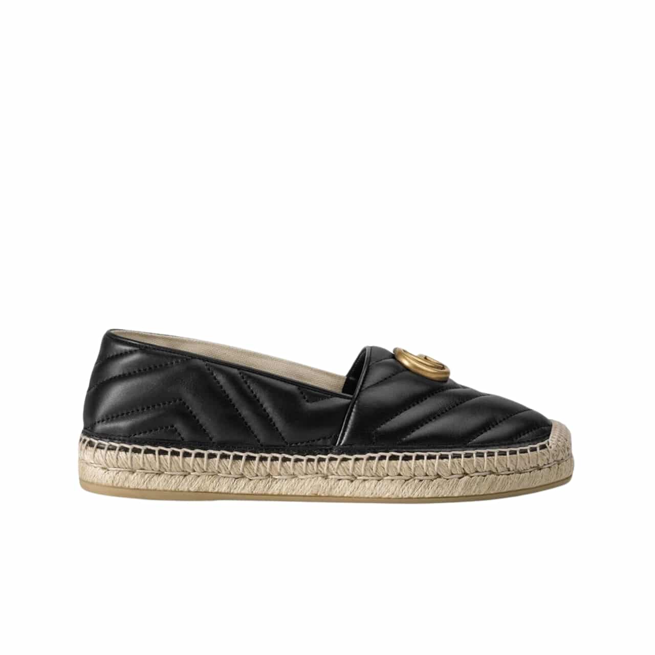 Gucci Espadrille Matelasse Chevron Leather Loafer Black 551890 Bko00 1000