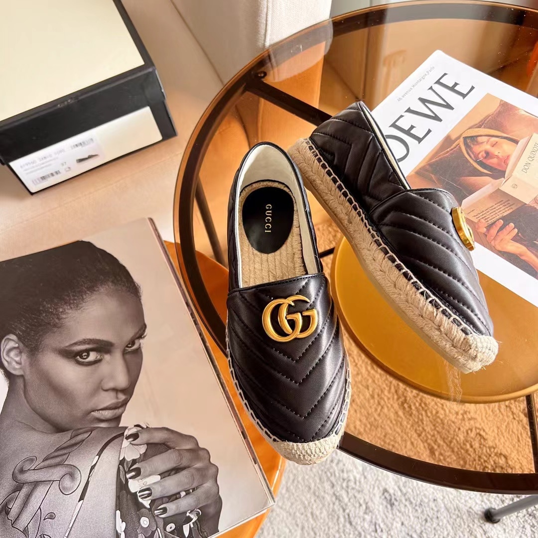 Gucci Espadrille Matelasse Chevron Leather Loafer Black 551890 Bko00 1000 - Image 3