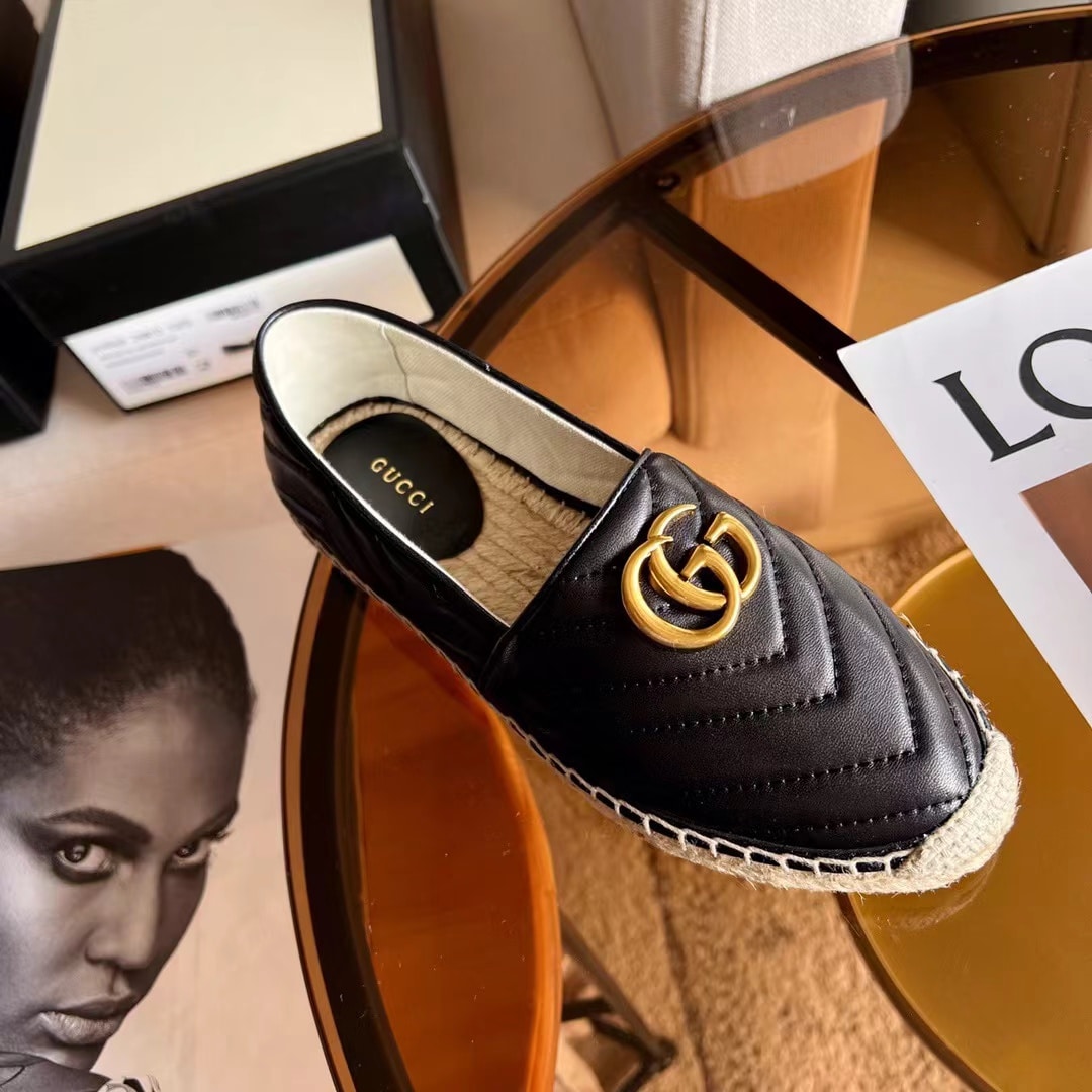 Gucci Espadrille Matelasse Chevron Leather Loafer Black 551890 Bko00 1000 - Image 4