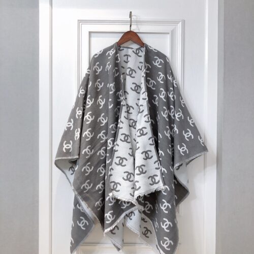 Alternative view of Chanel Scarf Reversible Cashmere Wool Camel Grey White