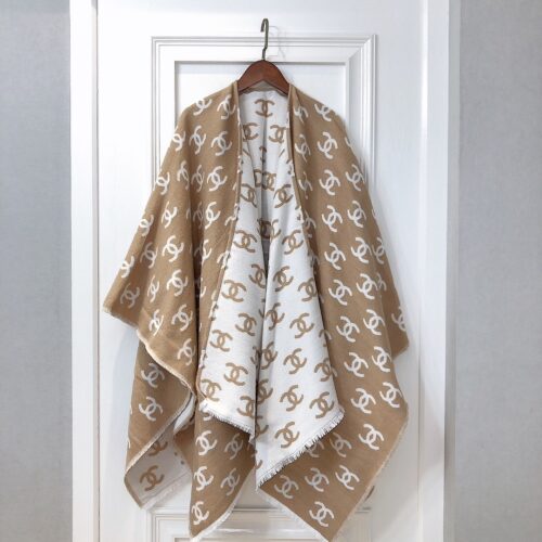 Alternative view of Chanel Scarf Reversible Cashmere Wool Camel Beige White